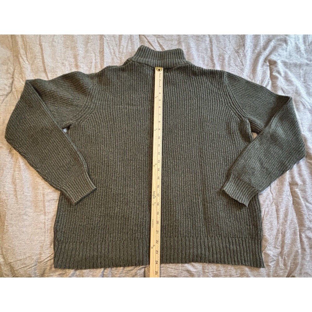 G.H. Bass & Co Pullover Sweater Mens Medium Green 1/4 Button Mock Neck Fur Trim - Picture 3 of 5